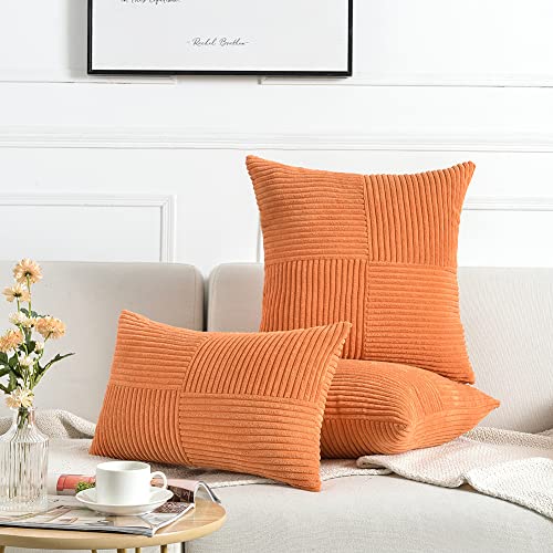 Fancy Homi 2 Packs Burnt Orange Decorative Throw Pillow Covers 18x18 Inch for Living Room Couch Bed Sofa, Farmhouse Boho Home Decor, Soft Corss Corduroy Patchwork Textured Accent Cushion Case 45x45 cm