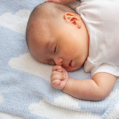 Blue Clouds Chenille Soft Baby Blanket Reversible Premium Stroller Blanket