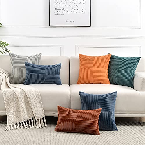 Fancy Homi 2 Packs Rust Boho Decorative Throw Pillow Covers 18x18 Inch for Couch Bed Sofa, Farmhouse Fall Home Decor, Soft Corss Corduroy Patchwork Textured Terracotta Accent Cushion Case 45x45 cm