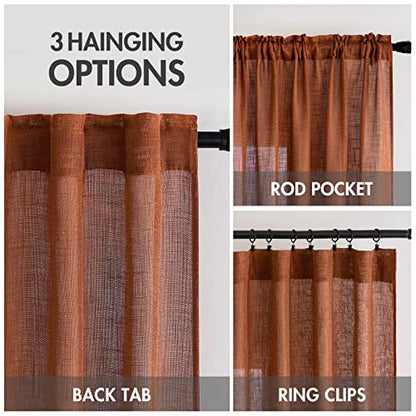 MIULEE Burnt Orange Linen Curtains 84 Inch Length for Bedroom Living Room, Soft Thick Linen Textured Window Drapes Terracotta Rust Boho Decor Semi Sheer Light Filtering Back Tab Rod Pocket, 2 Panels