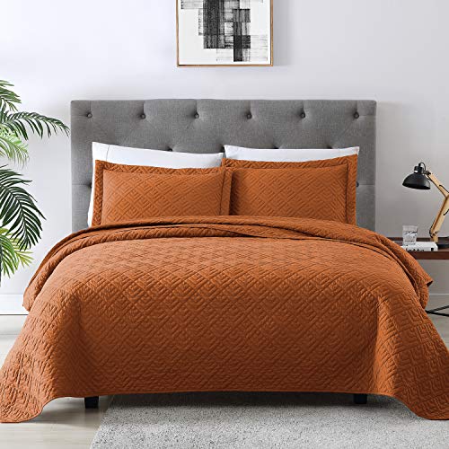 EXQ Home Quilt Set Full/Queen Size Umber 3 Piece,Lightweight Soft Coverlet Modern Style Squares Pattern Bedspread Set(1 Quilt,2 Pillow Shams)