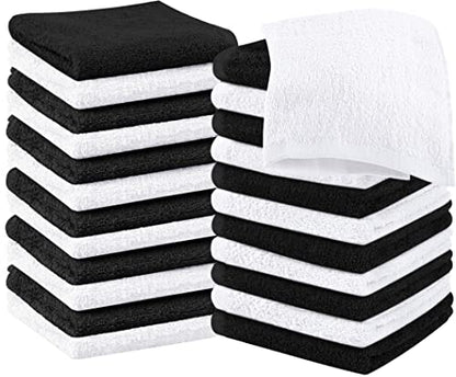 Utopia Towels 24 Pack Cotton Washcloths Set - 100% Ring Spun Cotton, Premium Quality Flannel Face Cloths, Highly Absorbent and Soft Feel Fingertip Towels (Black, White)