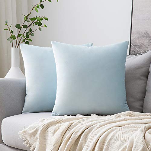 MIULEE Pack of 2 Velvet Pillow Covers Decorative Square Pillowcase Soft Solid Cushion Case for Spring Sofa Bedroom Car 18x18 Inch Baby Blue