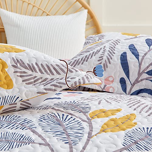 EXQ Home Quilt Set Full Queen Size Print 3 Piece,Lightweight Soft Coverlet Modern Style Colored Leaves Pattern Bedspread Set(1 Quilt,2 Pillow Shams)