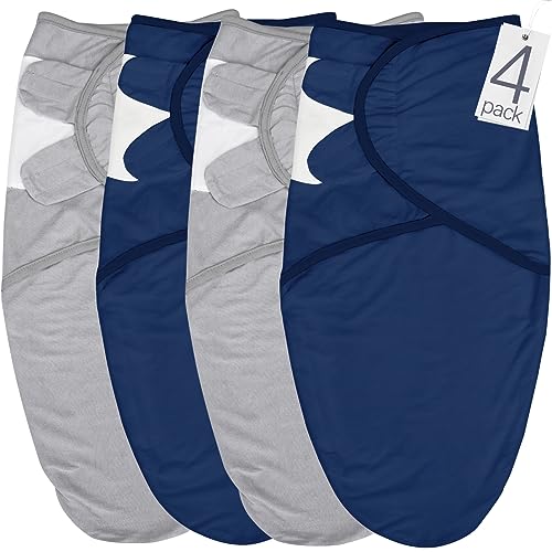 Baby Swaddles 0-3 Months, Grey & Navy, 4 Pack