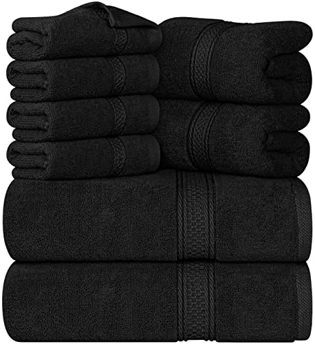 Utopia Towels 8-Piece Premium Towel Set, 2 Bath Towels, 2 Hand Towels, and 4 Wash Cloths, 600 GSM 100% Ring Spun Cotton Highly Absorbent Towels for Bathroom, Gym, Hotel, and Spa (Black)