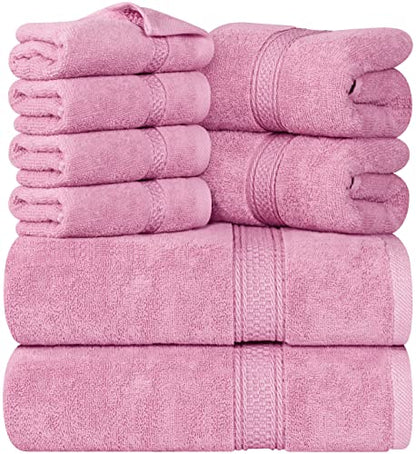 Utopia Towels 8-Piece Premium Towel Set, 2 Bath Towels, 2 Hand Towels, and 4 Wash Cloths, 600 GSM 100% Ring Spun Cotton Highly Absorbent Towels for Bathroom, Gym, Hotel, and Spa (Pink)