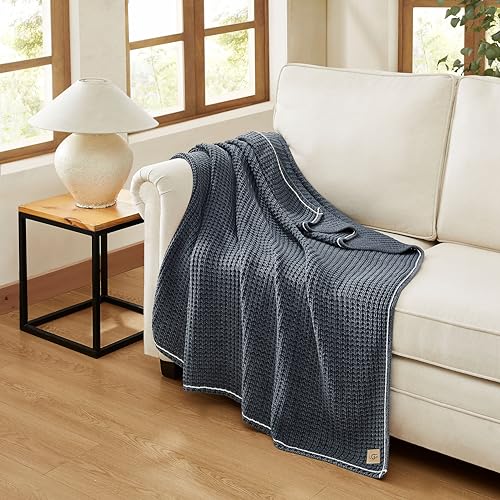 UGG Luna Cotton Lightweight Throw Blanket for Couch or Bed- 70x50-Inch, Navy Blue
