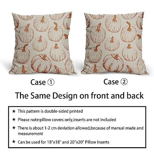 Fall Pillow Covers 18x18 Set of 2 Burnt Orange Pumpkin Autumn Thanksgiving Harvest Decorative Throw Pillows Outdoor Cushion Case Sofa Couch Bed Decor