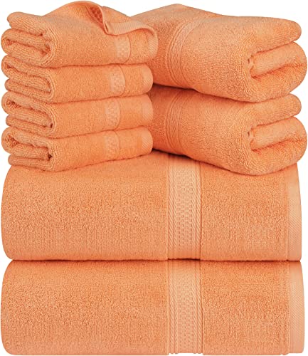 Utopia Towels 8-Piece Premium Towel Set, 2 Bath Towels, 2 Hand Towels, and 4 Wash Cloths, 600 GSM 100% Ring Spun Cotton Highly Absorbent Towels for Bathroom, Gym, Hotel, and Spa (Peach)