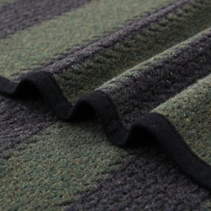 PuTian Merino Wool Blanket - 87" x 63" Thick Warm Soft Large Bed Throw - Great for Camping, Outdoors, Travel, Car, Couch, All Weather Green Stripe