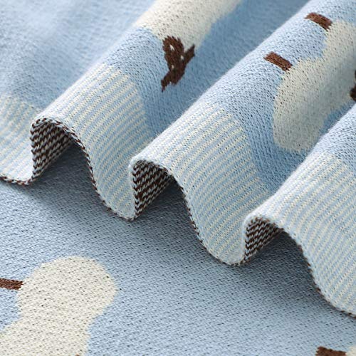 Sheep/Baby Blue Lightweight Unisex Baby Swaddle Blanket - 100% Luxury Cotton