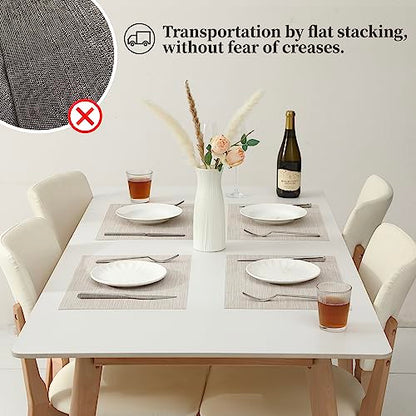 Leetaltree Beige White Placemats Set of 6 - Heat Resistant Non-Slip Place mats for Dining Table, Washable Durable PVC Vinyl Woven Table Mats（Beige White, 6）