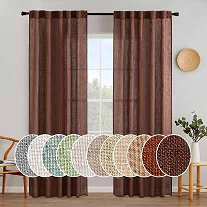 MIULEE Chocolate Brown Linen Curtains 84 Inch Length for Bedroom Living Room, Soft Thick Linen Textured Window Drapes Semi Sheer Light Filtering Back Tab Rod Pocket Burlap Look Decor, 2 Panels