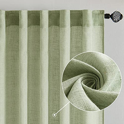 MIULEE Sage Green Linen Curtains 84 Inch Length for Bedroom Living Room, Soft Thick Linen Textured Window Drapes Semi Sheer Light Filtering Back Tab Rod Pocket Burlap Look Farmhouse Decor, 2 Panels
