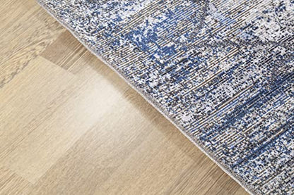 GLN Rugs Machine Washable Area Rug, Rugs for Living Room, Rugs for Bedroom, Bathroom Rug, Kitchen Rug, Printed Vintage Rug, Home Decor Traditional Carpet (Blue/Cream, 3' x 5'2")