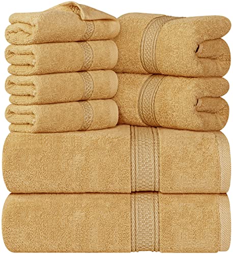 Utopia Towels 8-Piece Premium Towel Set, 2 Bath Towels, 2 Hand Towels, and 4 Wash Cloths, 600 GSM 100% Ring Spun Cotton Highly Absorbent Towels for Bathroom, Gym, Hotel, and Spa (Beige)