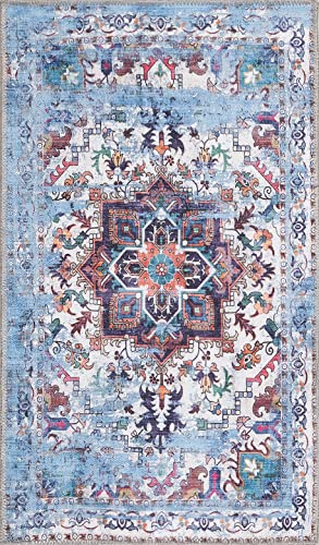 GLN Rugs Machine Washable Area Rug, Rugs for Living Room, Rugs for Bedroom, Bathroom Rug, Kitchen Rug, Printed Vintage Rug, Home Decor Traditional Carpet