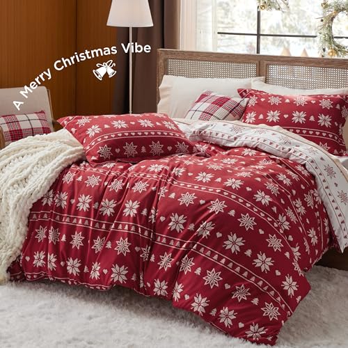 Bedsure Holiday Duvet Cover with Christmas Snowflakes - Queen Size Bedding Set with Duvet and 2 Pillow Shams (Snowflake Pattern)