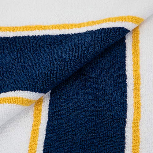 Navy/Yellow Oversized Beach Towel - 100% Cotton, Quick Dry