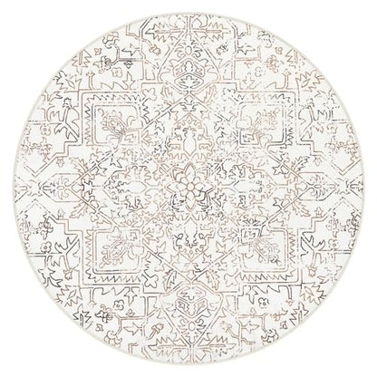 Lahome Boho Washable Circle Rug, Small Round Rugs 5ft for Living Room Farmhouse Soft Round Bedroom Kitchen Rug, Bohemian Non Slip Non-Shedding Dining Room Rugs for Under Table Office, Khaki/White