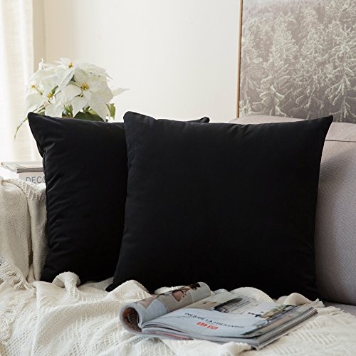 MIULEE Pack of 2, Velvet Soft Solid Decorative Square Throw Pillow Covers Set Cushion Cases Pillowcases for Home, Sofa Bedroom Car 18 x 18 Inch 45 x 45 Cm, Black