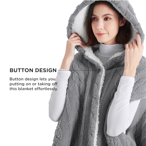Grey Hooded Wearable Poncho Blanket, Sleeveless