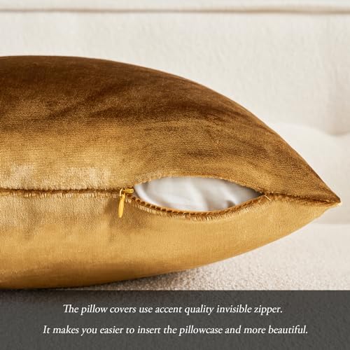 MIULEE Pack of 2 Velvet Soft Solid Decorative Square Throw Pillow Covers Set Cushion Case for Sofa Bedroom Couch 18 x 18 Inch Dark Gold