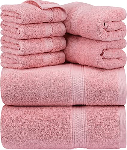 Utopia Towels 8-Piece Premium Towel Set, 2 Bath Towels, 2 Hand Towels, and 4 Wash Cloths, 600 GSM 100% Ring Spun Cotton Highly Absorbent Towels for Bathroom, Gym, Hotel, and Spa (Dusty Pink)