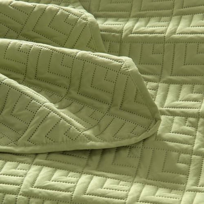 EXQ Home Quilt Set Full Queen Size Apple Green 3 Piece,Lightweight Soft Coverlet Modern Style Squares Pattern Bedspread Set(1 Quilt,2 Pillow Shams)