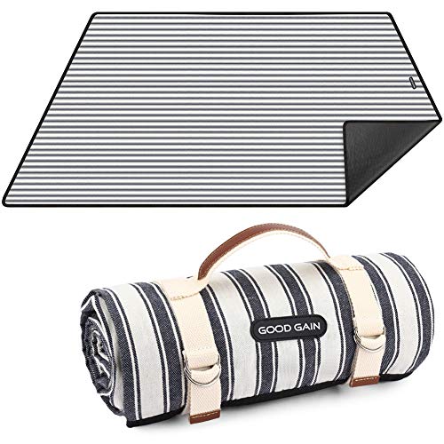 Berry Blue Striped Waterproof Portable Picnic Blanket with Carry Strap