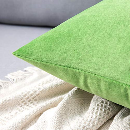 MIULEE Pack of 2 Velvet Pillow Covers Decorative Square Pillowcase Soft Solid Cushion Case for Spring Sofa Bedroom Car 18x18 Inch Lime Green