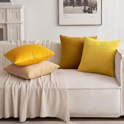MIULEE Pack of 2 Mustard Yellow Pillow Covers 18x18 Inch Decorative Velvet Throw Pillow Covers Modern Soft Couch Throw Pillows Farmhouse Home Decor for Spring Sofa Bedroom Living Room