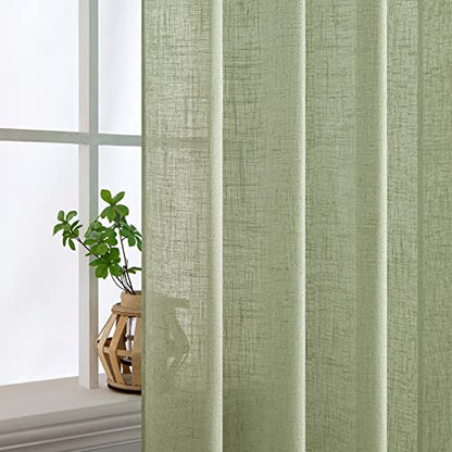 MIULEE Sage Green Linen Curtains 84 Inch Length for Bedroom Living Room, Soft Thick Linen Textured Window Drapes Semi Sheer Light Filtering Back Tab Rod Pocket Burlap Look Farmhouse Decor, 2 Panels