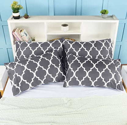 Utopia Bedding Printed Queen Pillow Cases - 4 Pack - Envelope Closure - Soft Brushed Microfiber Fabric - Shrinkage and Fade Resistant Pillow Cases Queen Size 20 X 30 Inches (Queen, Quatrefoil Grey)
