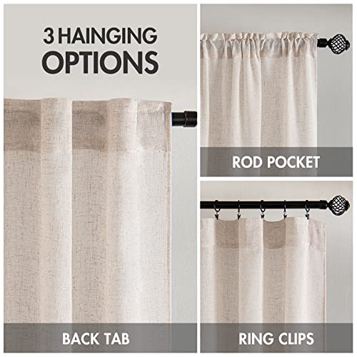 MIULEE Natural White Linen Curtains 84 Inch Long for Bedroom Living Room, Soft Thick Linen Textured Window Drapes Semi Sheer Light Filtering Rod Pocket Back Tab Neutral Farmhouse Cream Ivory 2 Panels