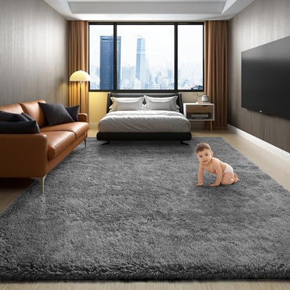 Ophanie Area Rugs for Bedroom Living Room, 4x6 Grey Fluffy Fuzzy Shag Shaggy Carpet Soft Plush Furry Bedside Rug, Indoor Floor Rug for Kids Girls Boys Home Decor Aesthetic, Dorm Nursery Gray