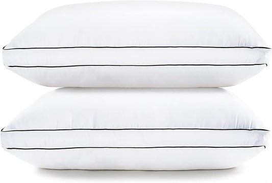 LANE LINEN Gusseted Soft Bed Pillows Standard Size Set of 2 for Sleeping, Back, Stomach or Side Sleepers, Down Alternative , White - 20 x 26 Inches