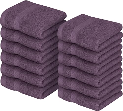Utopia Towels [12 Pack Premium Wash Cloths Set (12 x 12 Inches) 100% Cotton Ring Spun, Highly Absorbent and Soft Feel Essential Washcloths for Bathroom, Spa, Gym, and Face Towel (Plum)