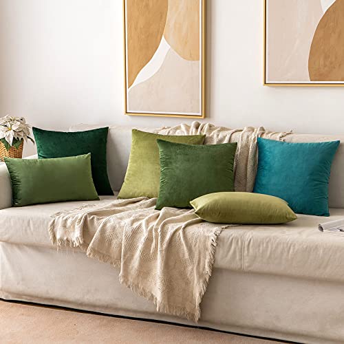 MIULEE Pack of 2 Velvet Soft Solid Decorative Square Throw Pillow Covers Set Cushion Case for Spring Sofa Bedroom Couch18x18 Inch Moss Green
