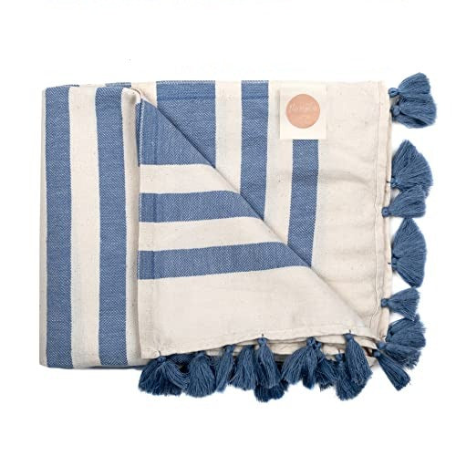 Navy Striped Turkish Beach Towel – 100% Cotton, Quick Dry