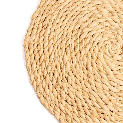 KAZI Essentials Boho Round Woven Placemats – Set of 6, Natural Wicker Raffia Placemats, Braided Heat Resistant Non-Slip Weave, Eco-Friendly Handmade by African Artisans (13" Round, Natural Raffia)