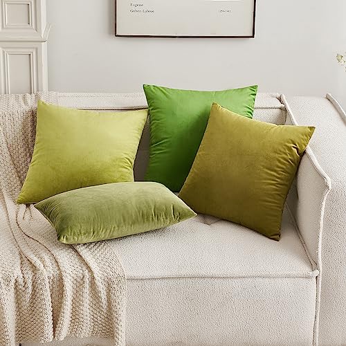 MIULEE Pack of 2 Olive Velvet Throw Pillow Covers 18x18 Inch Soft Solid Decorative Square Set Cushion Cases for Spring Couch Sofa Bedroom