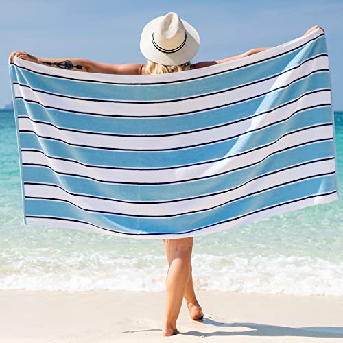 Blue/Navy Oversized Beach Towel - 100% Cotton, Quick Dry
