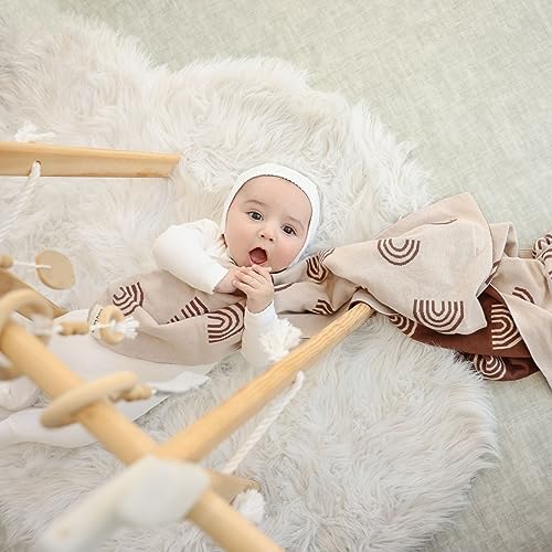 Rainbow/Taupe Lightweight Unisex Baby Swaddle Blanket - 100% Luxury Cotton