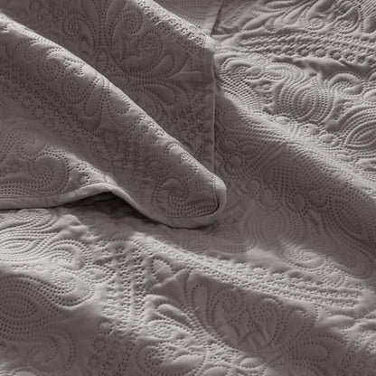 EXQ Home Quilt Set Full Queen Size Grey 3 Piece,Lightweight Soft Coverlet Flower Pattern Bedspread Set for All Season(1 Quilt,2 Pillow Shams)