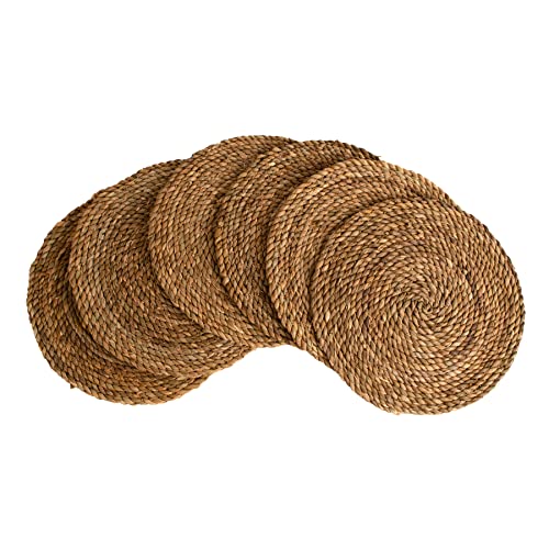 KAZI Essentials Boho Round Woven Placemats – Set of 6, Natural Wicker Cattail Placemats, Braided Heat Resistant Non-Slip Weave, Eco-Friendly Handmade by African Artisans (13" Round, Natural Cattail)
