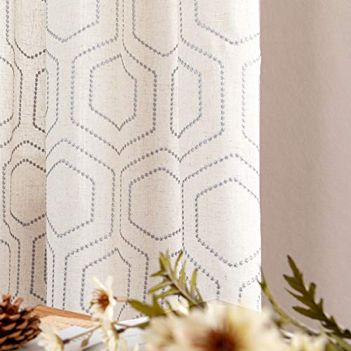 jinchan Grey Window Curtains Linen Textured Curtains 84 Inch Long Honeycomb Embroidered Design Living Room Curtain Drapes Bedroom Bronze Grommet Window Treatment Set 2 Panels