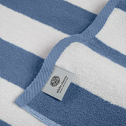 XL Cabana Stripe Cotton Beach Towel Large - Light Blue - Luxury Plush Thick Hotel Swim Pool Towels - 2 Pack