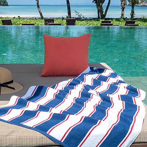 Navy/Red Oversized Beach Towel - 100% Cotton, Quick Dry
